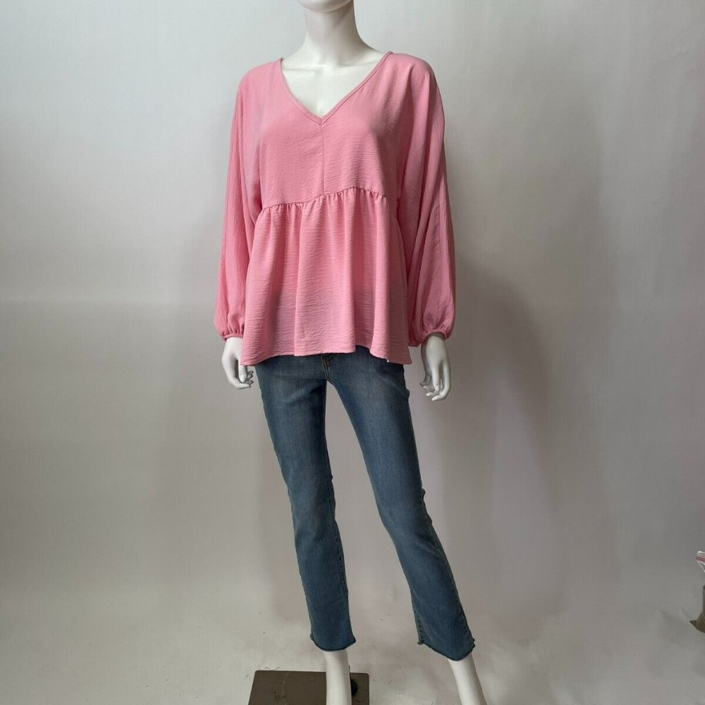 Entro Long Sleeve Pink Babydoll Tunic Top
